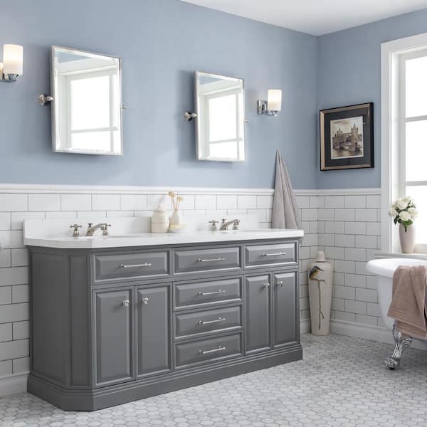 Palace 72 in. W x 22 in. D x 34 in. H Double Sink Bath Vanity in Cashmere Grey with Carrara White Quartz Top