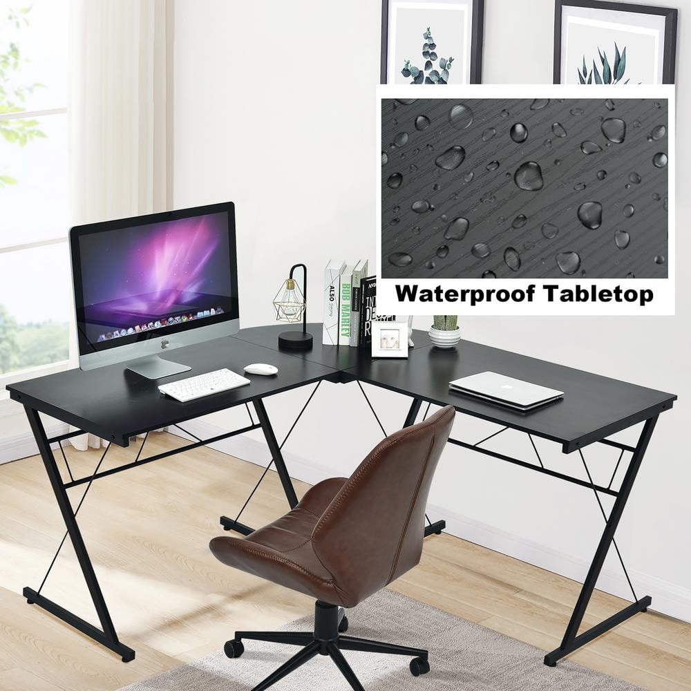 59'' Black L-Shaped Wood and Metal Computer Desk