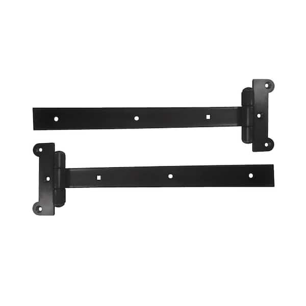 NUVO IRON 12 in. Black Steel Strap Hinges Fence Hardware Kit (2-Pack)