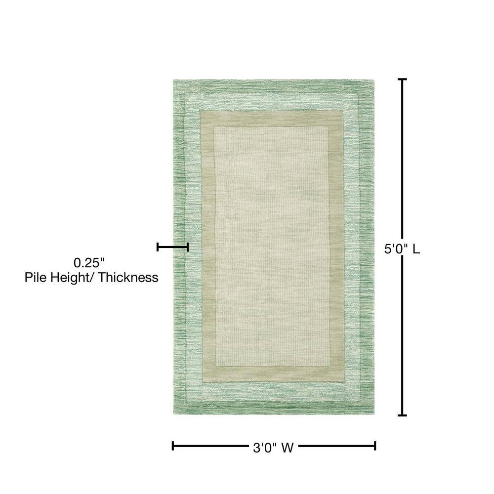 Beige and Green Hand-Tufted Wool Area Rug