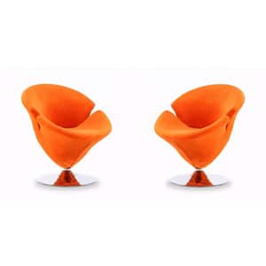 Tulip Orange and Polished Chrome Velvet Swivel Accent Chair (Set of 2)
