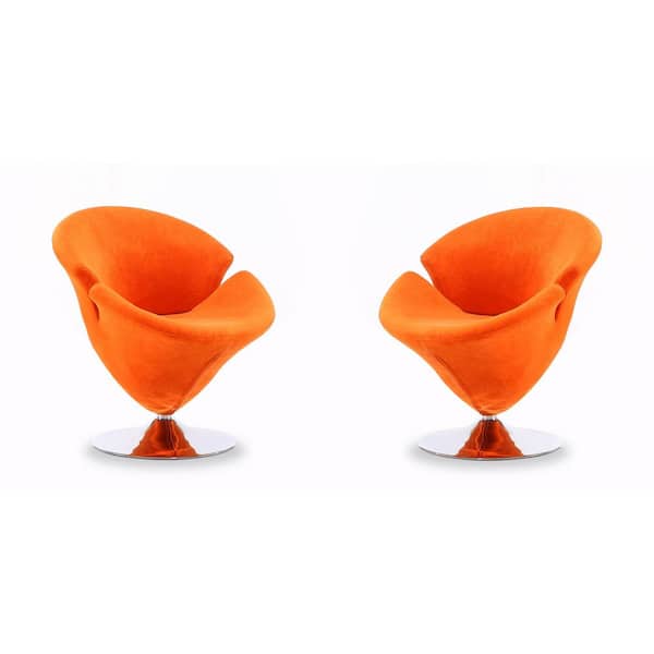 Manhattan Comfort Tulip Modern Orange and Polished Chrome Velvet Upholstered Swivel Accent Occasional Chair (Set of 2)