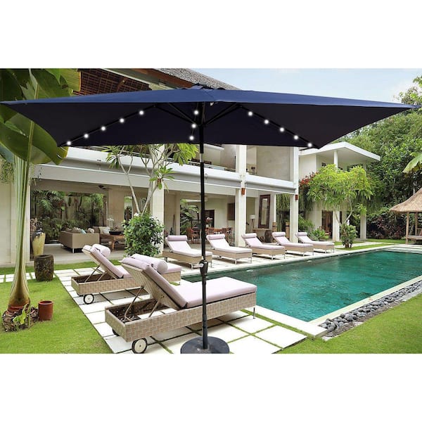 10 ft. Metal Patio Umbrella in Navy Blue with LED Lighted and Push Button Tilt