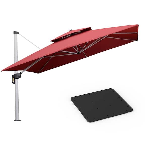 PURPLE LEAF 12 ft. Square High-Quality Aluminum Cantilever Polyester Outdoor Patio Umbrella with Base Plate, Terra