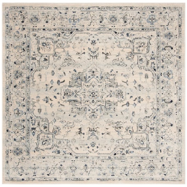 SAFAVIEH Charleston Ivory/Light Blue 7 ft. x 7 ft. Square Distressed Border Area Rug