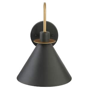 Cagney 12.37 in. Modern 1-Light Sand Black with Gold Hardwired Outdoor Barn Light Wall Sconce