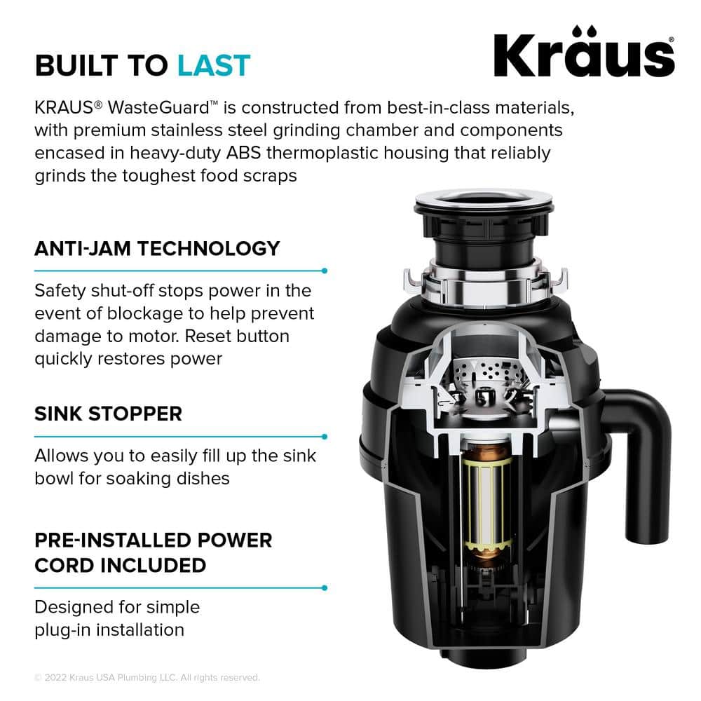Black Stainless Steel Continuous Feed Garbage Disposal with Ultra-Quiet Motor