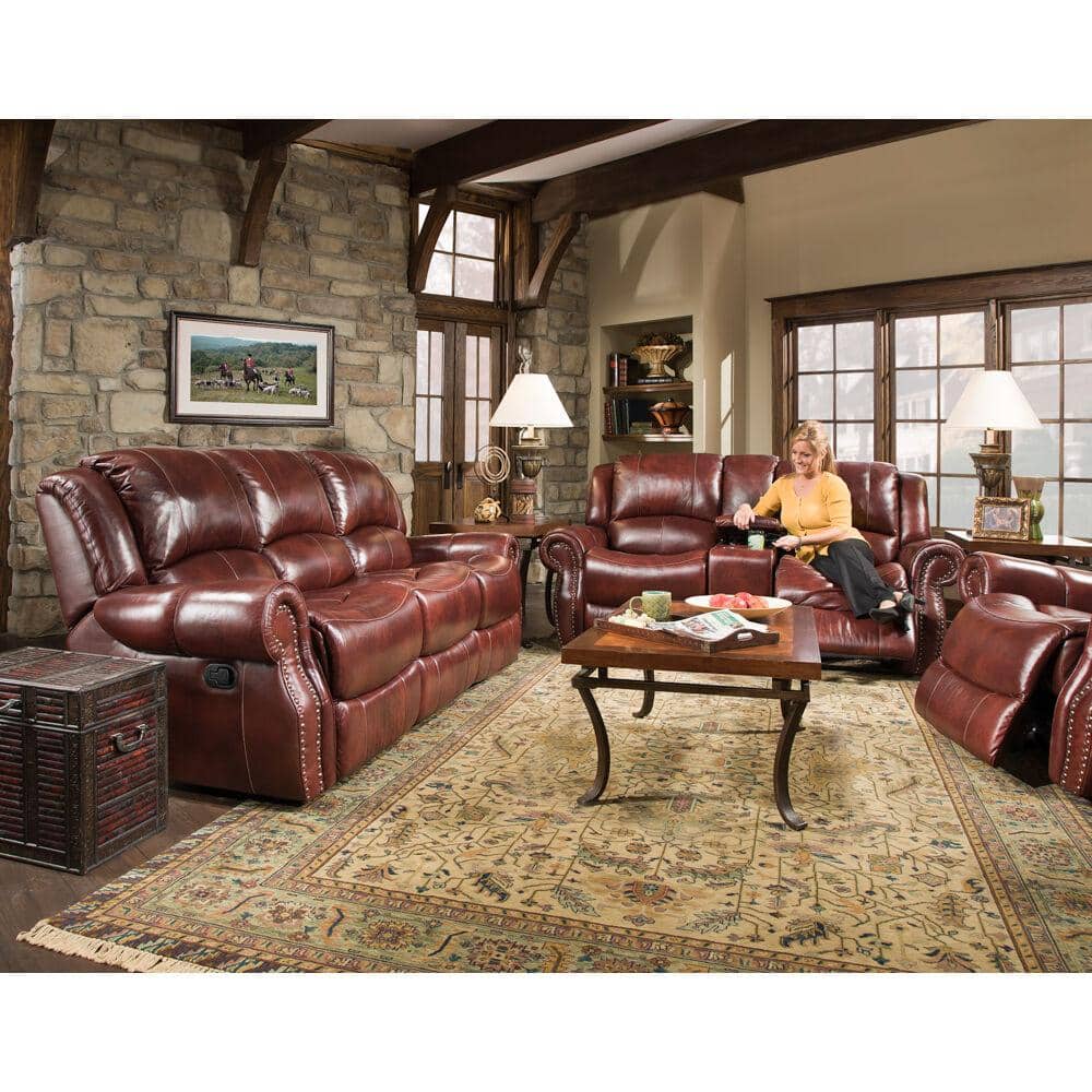 Aspen 93'' Brown Leather Reclining Sofa with Nailhead Trim