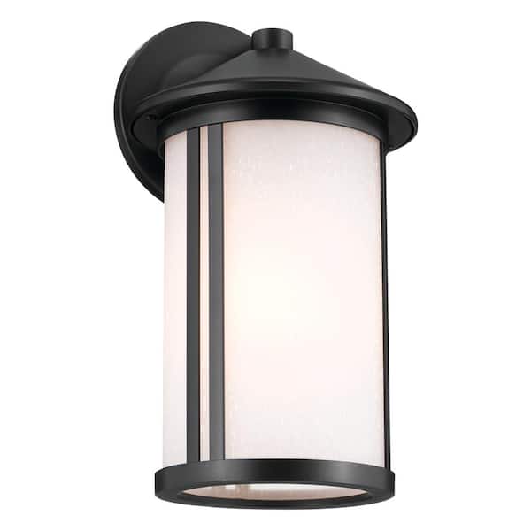 KICHLER Lombard 12.75 in. 1-Light Black Outdoor Hardwired Wall Lantern Sconce with No Bulbs Included (1-Pack)