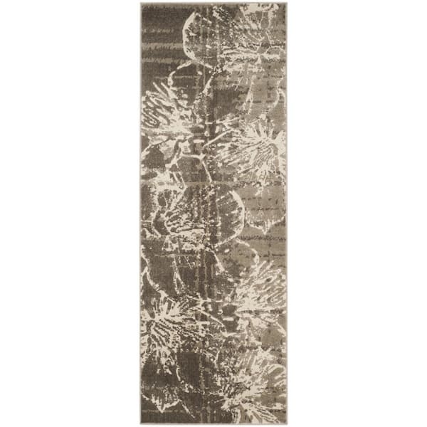SAFAVIEH Porcello Gray/Dark Gray 2 ft. x 7 ft. Floral Runner Rug