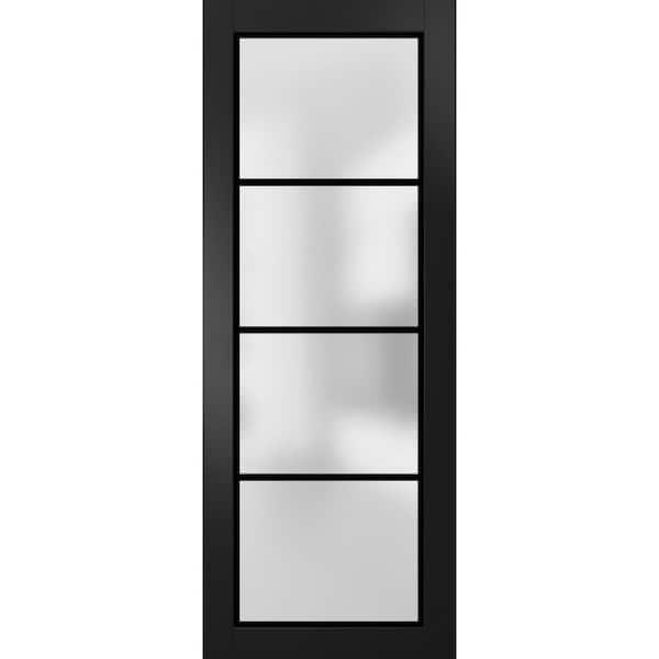 32 in. x 34 in. Solid Wood Frosted glass Black Matte Interior Door Slab