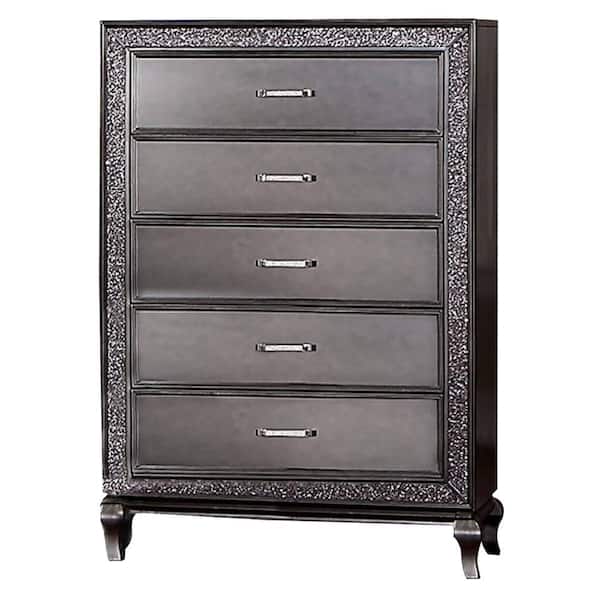 Benjara Graphite Gray and Chrome 5-Drawer 37.5 in. W Dresser Without Mirror
