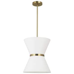 Caterine 1-Light Gold Shaded Pendant Light with White Fabric Shade