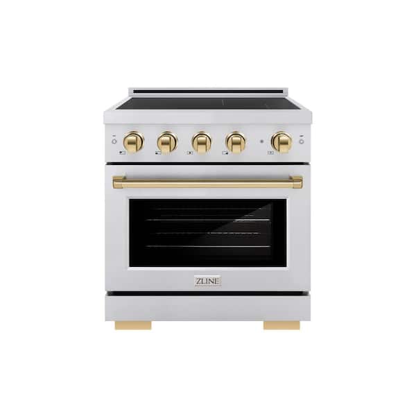 Autograph 30 in. 4.2 cu. ft. Paramount Induction Range with 4 Element Cooktop in Stainless Steel with Gold Accents