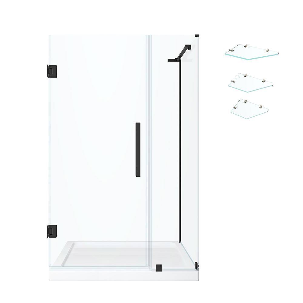 Tampa-Pro 38'' Frameless Black Corner Shower Kit with Shelves