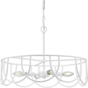 Foley Collection 60-Watt 20.5 in. 4-Light Matte White Pendant Light No Bulbs Included