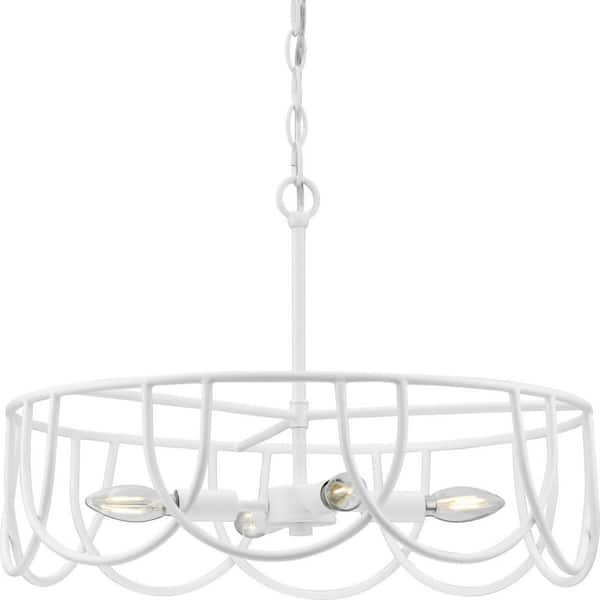 Progress Lighting Foley Collection 60-Watt 20.5 in. 4-Light Matte White Pendant Light No Bulbs Included