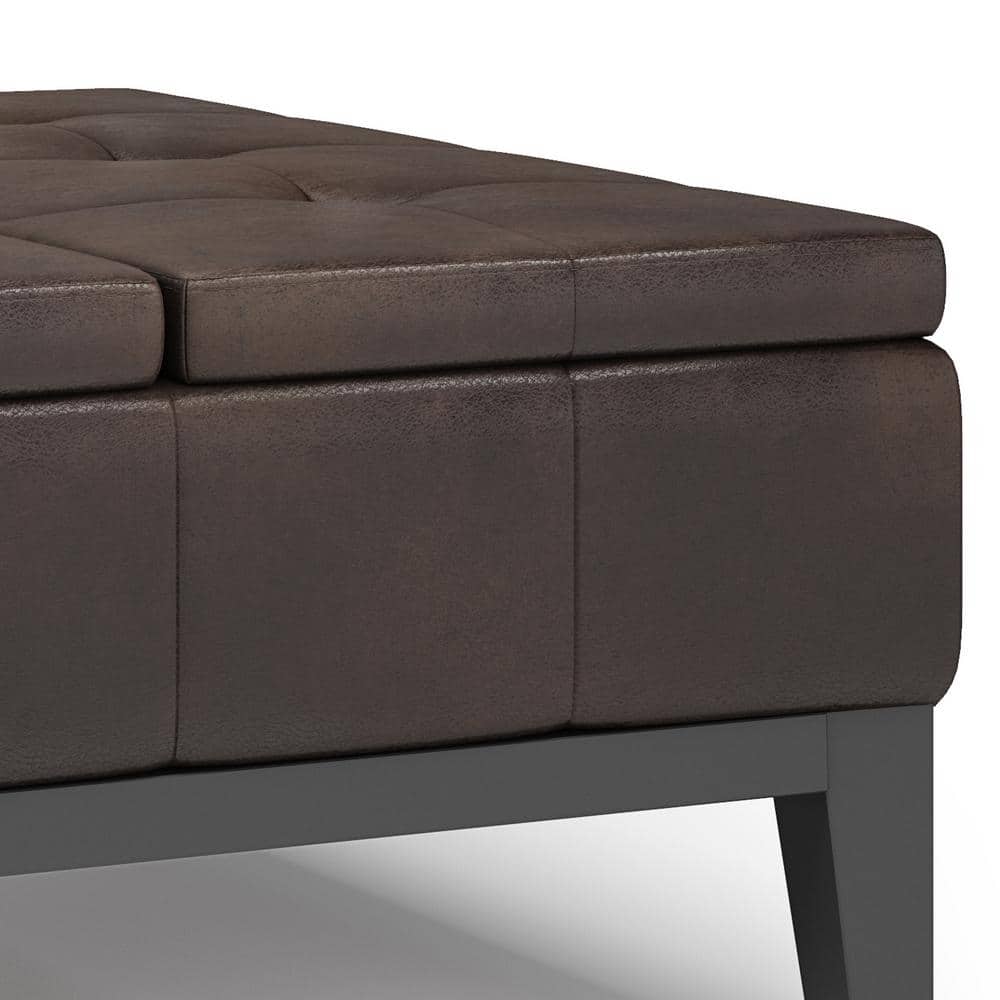 Dover 36" Distressed Brown Faux Leather Tufted Coffee Table Ottoman