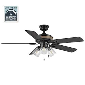 52 in. Sederio Indoor Matte Black LED Ceiling Fan with Light Kit