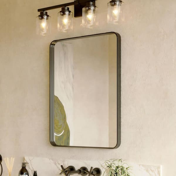 32 in. W x 24 in. H Rectangular Aluminum Framed Modern Black Rounded Wall Mirror