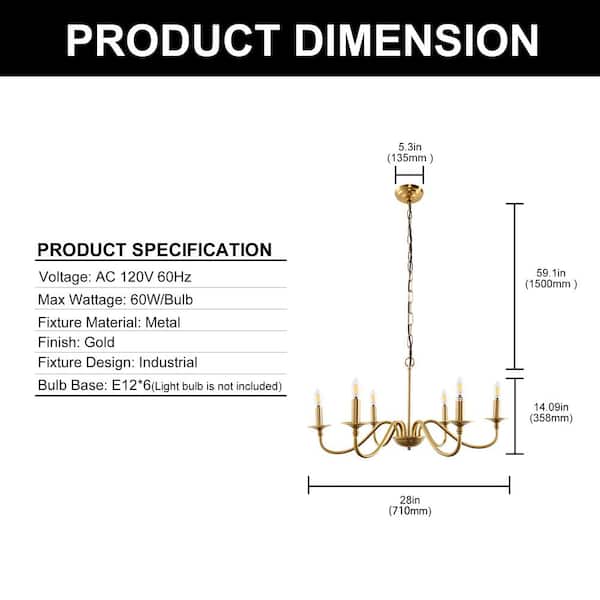 YANSUN 6-Light Gold Candle Rustic Industrial Iron YANSUN 6-Light Gold Candle Rustic Industrial Iron