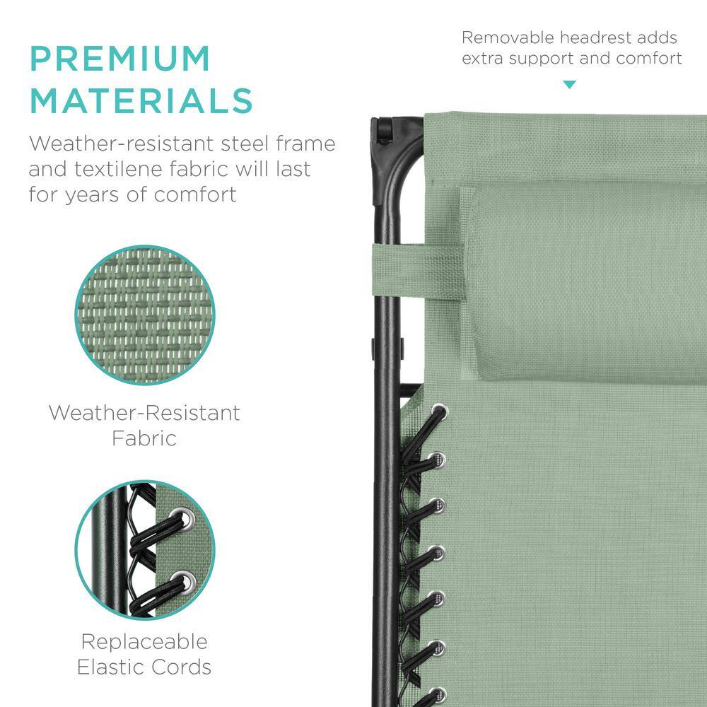Sage Green Folding Zero Gravity Recliner with Canopy and Tray