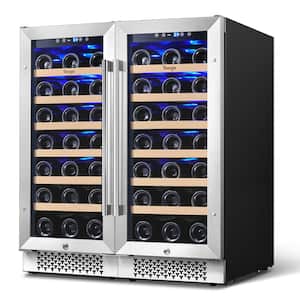 30 in. Dual Zone Cellar Cooling Unit 66-Bottles Built- in Wine Cooler Side-by-Side Refrigerators Mini Fridge in Black