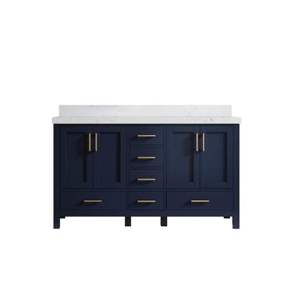 Willow Collections Malibu 60 in. W x 22 in. D x 36 in. H Double Sink Bath Vanity in Navy Blue with 2 in. Empira Quartz Top