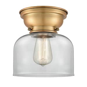 Aditi Bell 8 in. 1-Light Brushed Brass Flush Mount with Clear Glass Shade