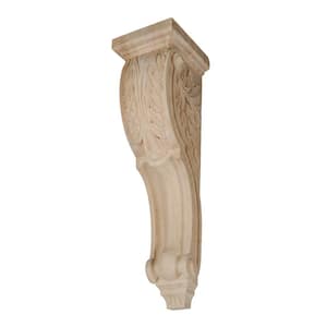 26-1/2 in. x 7-3/8 in. x 8-1/2 in. Unfinished Hand Carved North American Solid Hard Maple Acanthus Leaf Wood Corbel