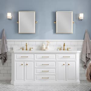 Palace 72 in. W Bath Vanity in Pure White with Vanity Top in White with White Basin and Chrome Mirror