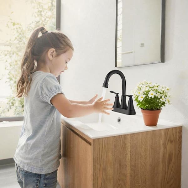 4 in. Centerset 2-Handle High-Arc Bathroom Faucet in Matte Black