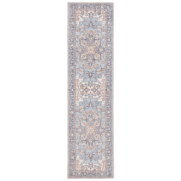 Restoration Vintage 2 ft. x 9 ft. Ivory/Light Blue Ornate Border Runner Rug