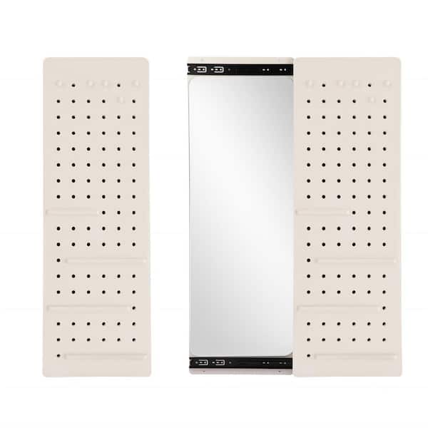 Modern White Rubber Wood 47.6 in. Wx15.7 in. H Wall Mounted Full Length Rectangle Framed Mirror with Shelf for Entrance