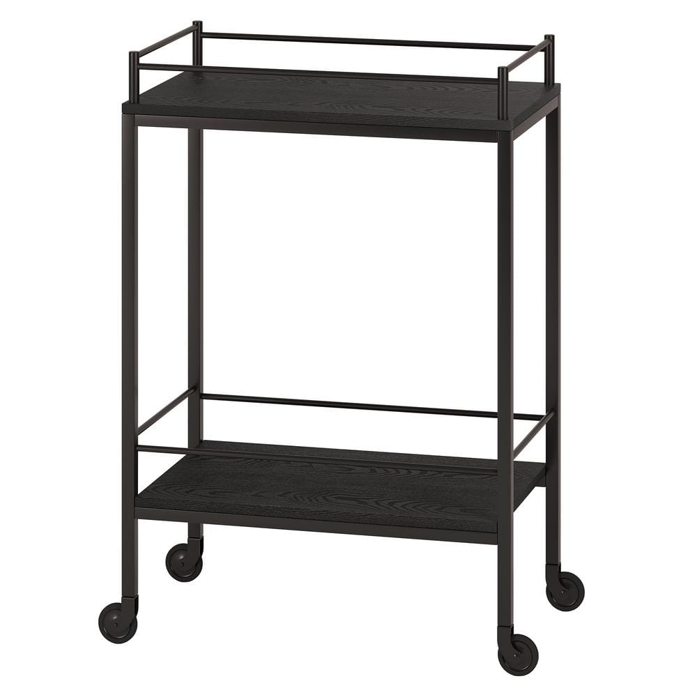 Barnes Black Grain Wood-Finish & Bronze Frame Bar Cart with Storage