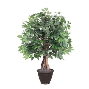 4 ft. Green Artificial Ficus Bush in Brown Plastic Container