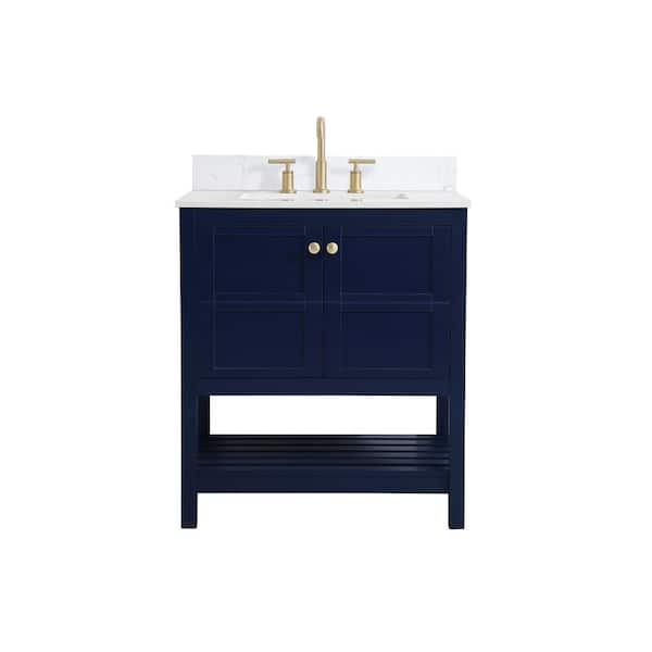 Unbranded Simply Living 30 in. W x 22 in. D x 34 in. H Bath Vanity in Blue with Calacatta White Engineered Marble Top