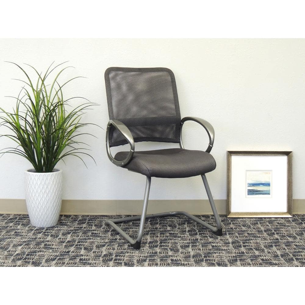 Charcoal Gray High Back Mesh Guest Chair with Pewter Metal Base