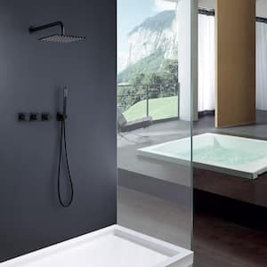 1-Spray Square Wall Bar Shower Kit with Hand Shower in Matte Black