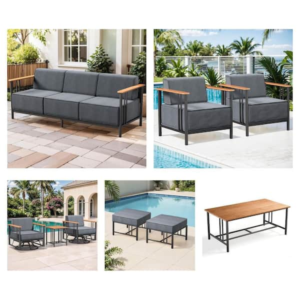 Minimalism 3-Seat Sofa, 2-Piece Lounge Chair, Rocking Chair Set and Ottoman (2-Pack) with Coffee Table Combo