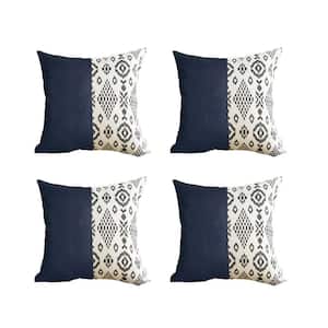 Navy Blue Boho Handcrafted Vegan Faux Leather Square Abstract Geometric 17 in. x 17 in. Throw Pillow Cover (Set of 4)