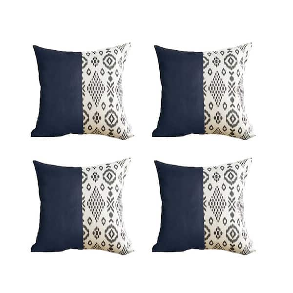 MIKE & Co. NEW YORK Navy Blue Boho Handcrafted Vegan Faux Leather Square Abstract Geometric 17 in. x 17 in. Throw Pillow Cover (Set of 4)