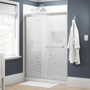 Traditional 59-3/8 in. W x 70 in. H Semi-Frameless Sliding Shower Door in Nickel with 1/4 in. Tempered Moziac Glass