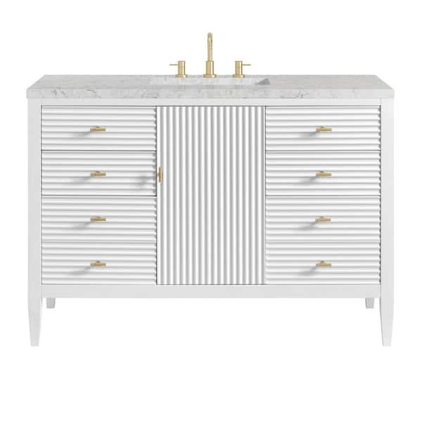 James Martin Vanities Myrrin 48.0 in. W x 23.5 in. D x 34.06 in. H Single Bathroom Vanity Bright White and Eternal Jasmine Pearl Quartz Top
