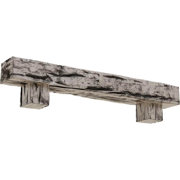 Ekena Millwork 4 in. x 4 in. x 3 ft. Riverwood Faux Wood Fireplace Mantel Kit, Alamo Corbels, Burnished Pine