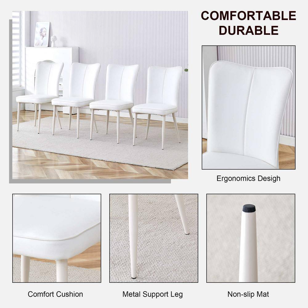 White Faux Leather High Back Armless Dining Chairs with Metal Legs, Set of 4