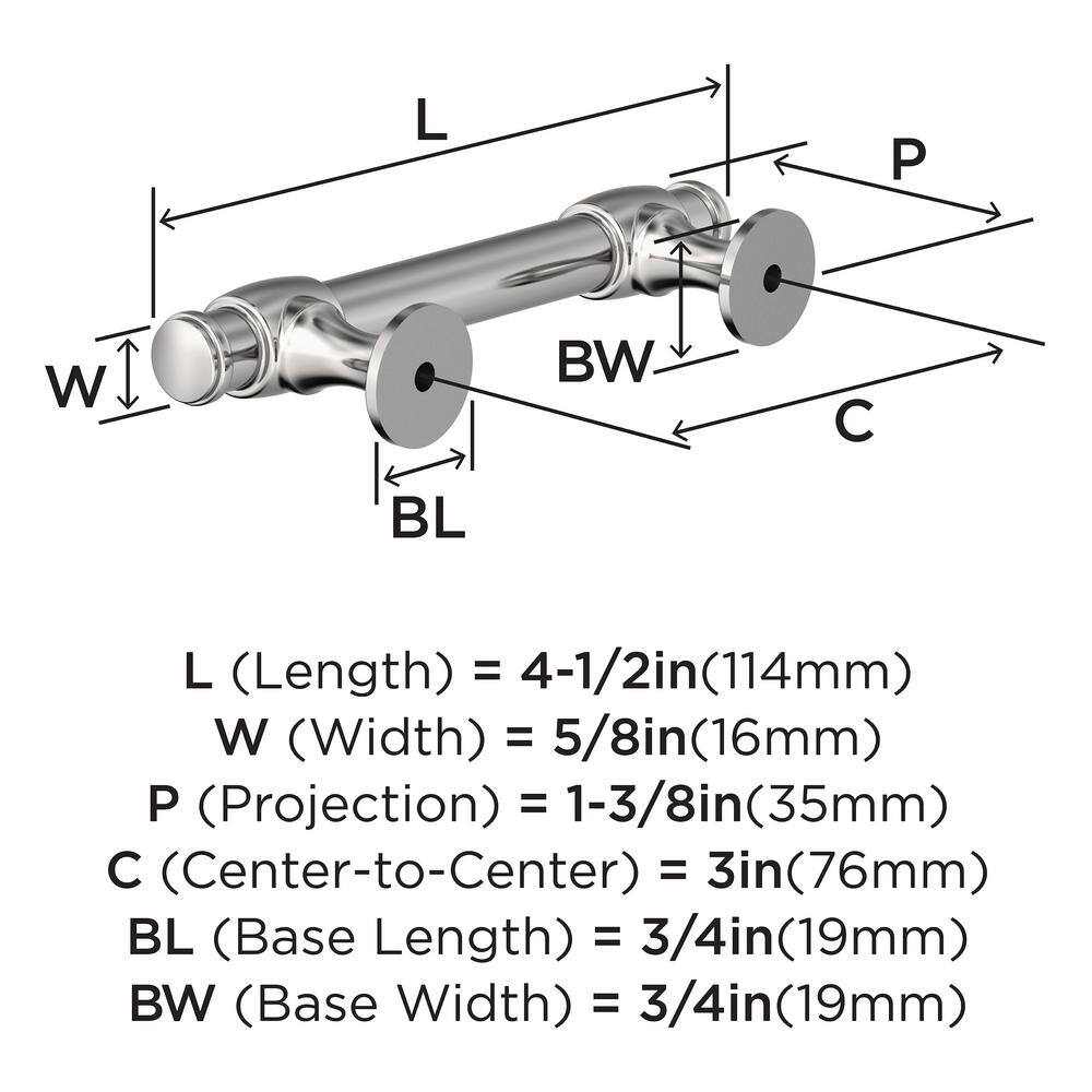 Polished Chrome 3-inch Center-to-Center Cabinet Pull