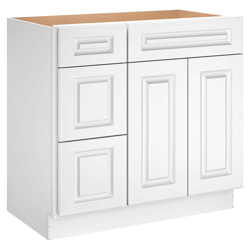 HOMEIBRO Newport 36-in W X 21-in D X 34.5-in H in Raised PanelWhite Plywood Ready to Assemble Vanity Base Kitchen Cabinet, Raised Panel White -  HD-V3621DL-TW-A