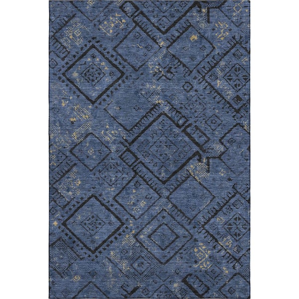 Mayfield Premium Machine Washable Abstract AMF2470 Navy 9 ft. x 12 ft. Area Rug
