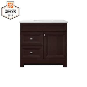 Sedgewood 36-1/2 in. Configurable Bath Vanity in Dark Cognac with Solid Surface Top in Arctic with White Sink